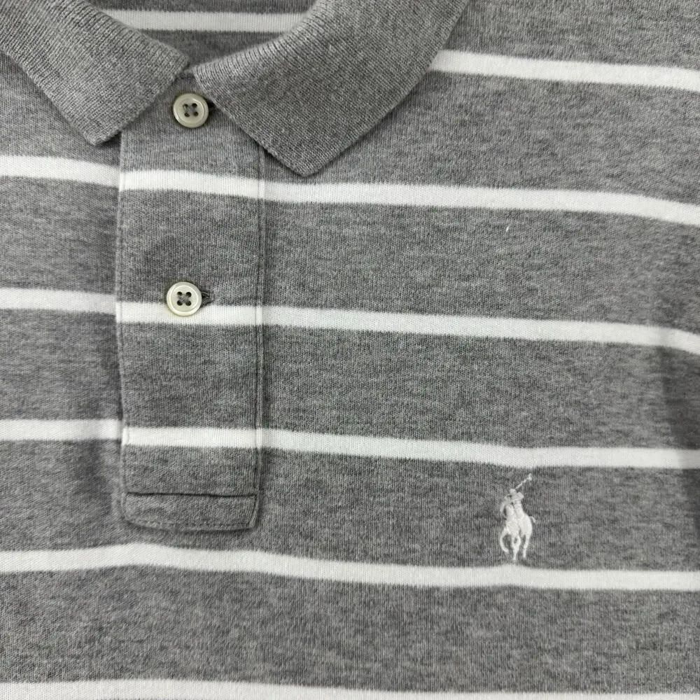 Polo Ralph Lauren Shirt Mens L Gray Striped Polo 1/4 Button Preppy Short Sleeve